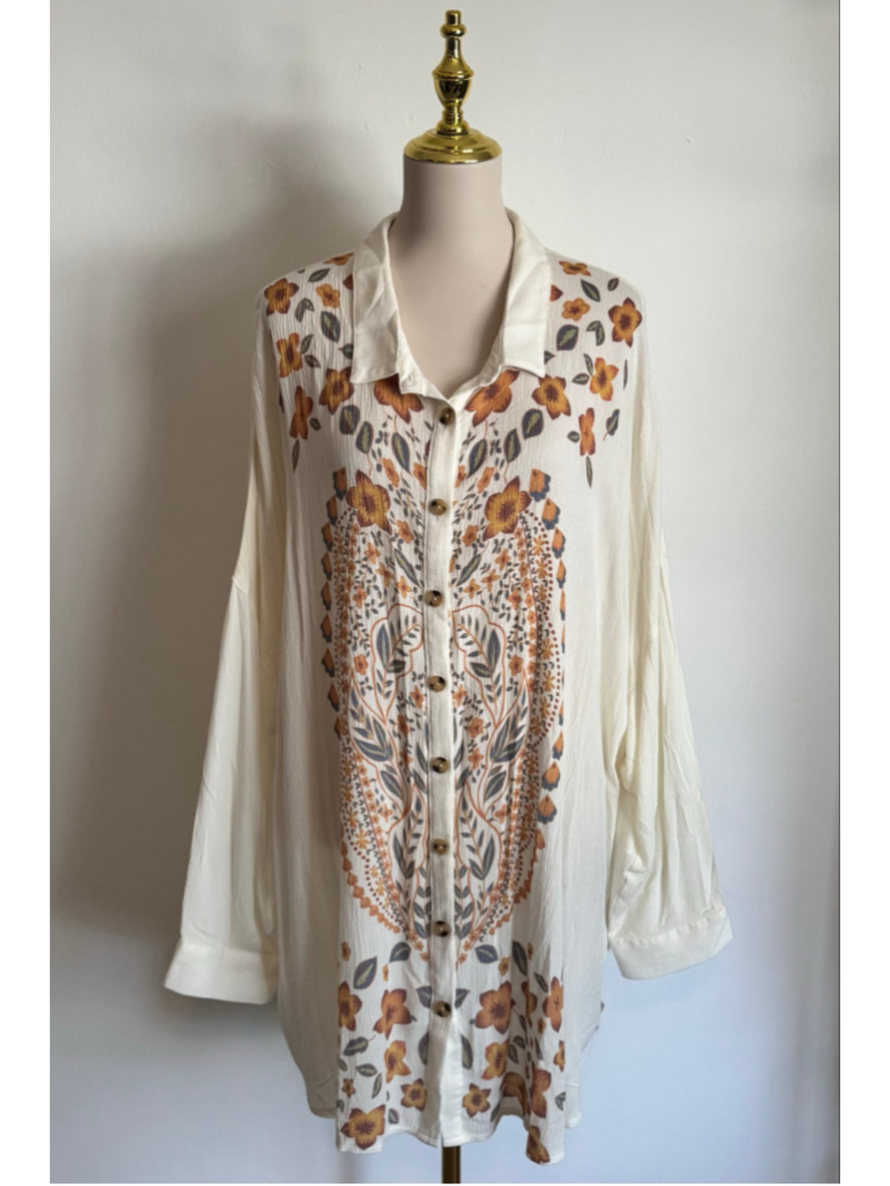 Women's Davi & Dani Floral Button-Down Blouse White Orange 3XL